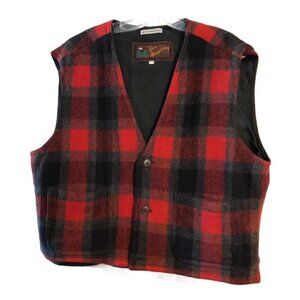 Lifes Adventures Men's Size M Plaid Vest Wool Blend Pockets Red Black #4146